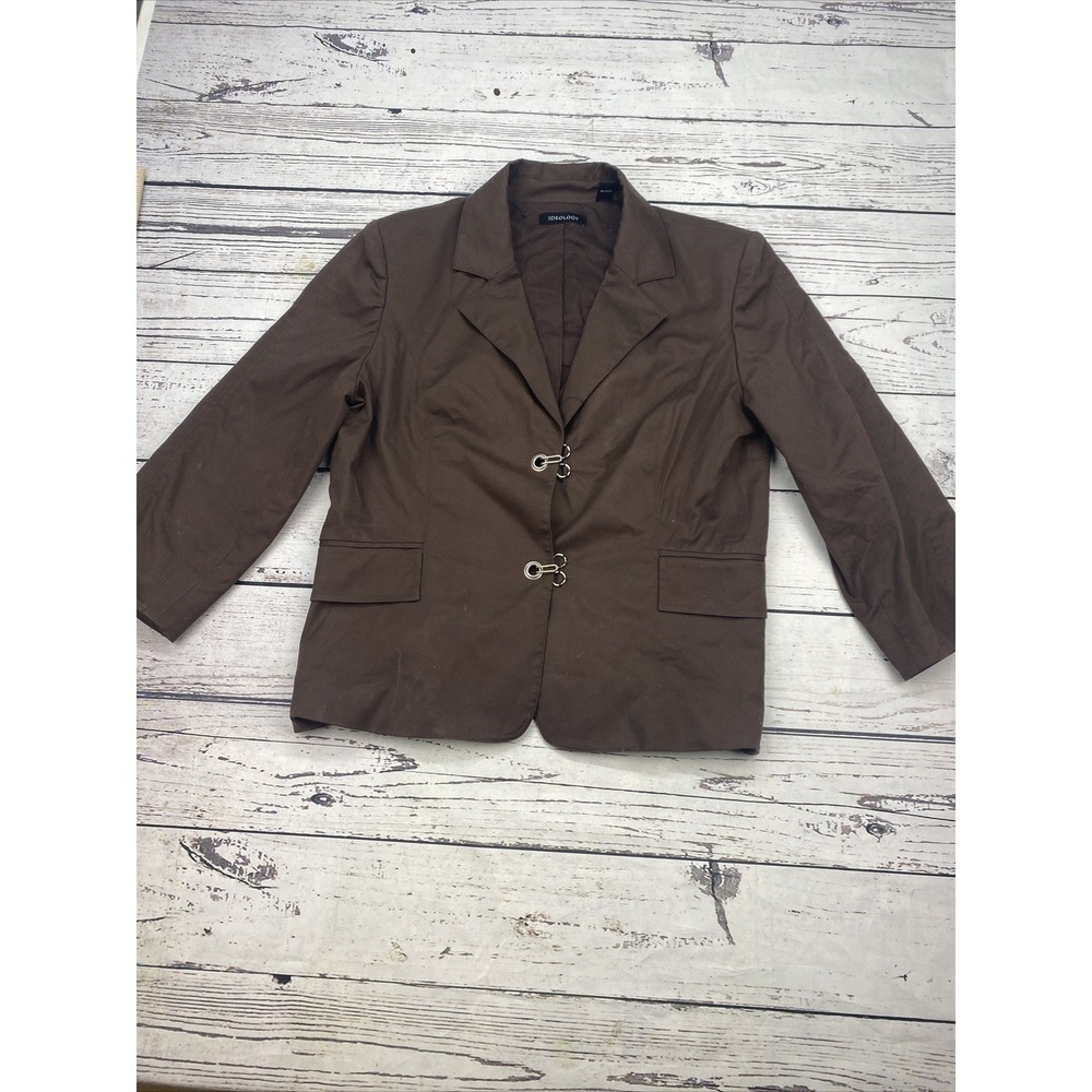 Ideology Brown Blazer Jacket Hook Eye Closure Business Casual Professional sz 14